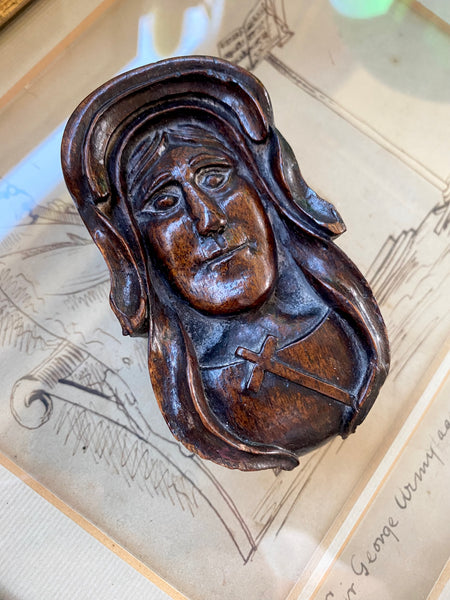 Rare Antique Carved Corbel Of The English Catholic Martyr Margaret Clitheroe - Source Vintage