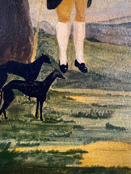 Naive Folk Art Oil Painting Squire With Cow & Dogs By Leslie Stafford (1949–2024)