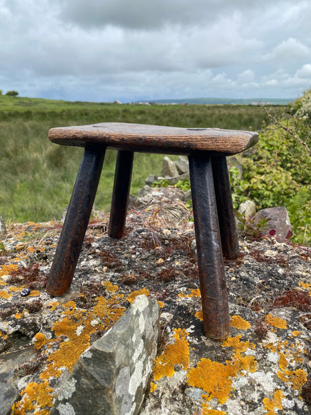 Rare Antique Late 18th - Early 19th Century Candle Stool With Carved Apotropaic Marian Mark - Source Vintage