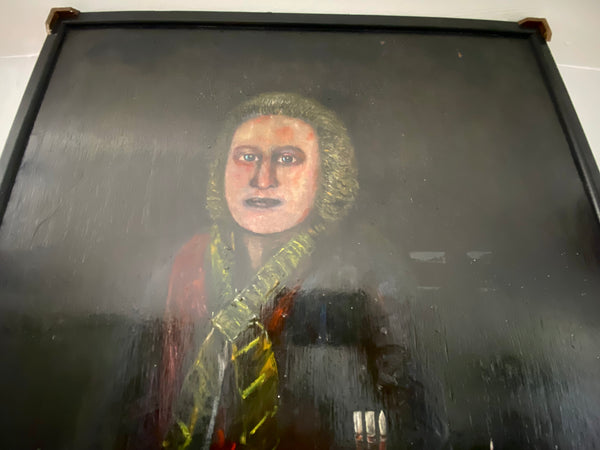 Vintage Naive Folk Art Portrait Painting Oil On Board By Ian. W. Edwards 1947-2024 - Source Vintage