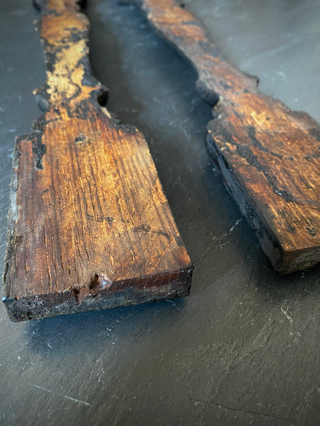 Rare Pair Antique 16th Century Carved Oak Pilasters With Skulls, Devils And Demons From A Bizarre Sideboard From The East Anglia Region - Source Vintage