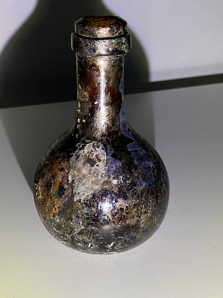 Rare Antique Iridescent Small Glass Onion Bottle - Source Vintage