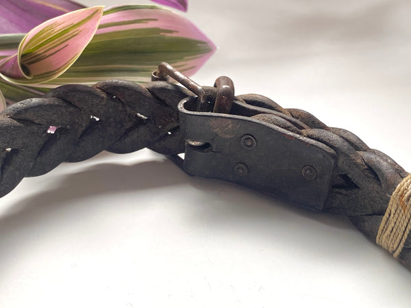 Antique Early 19th Century Braided Leather Dog Collar With Named Tag ‘Laddie’ - Source Vintage