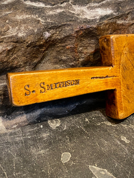Antique Mid 19th Century Applewood Knitting Sheath With A Engraved Owner’s Name, ‘S. Smithson’, & Naive Image Of A Shoe - Source Vintage