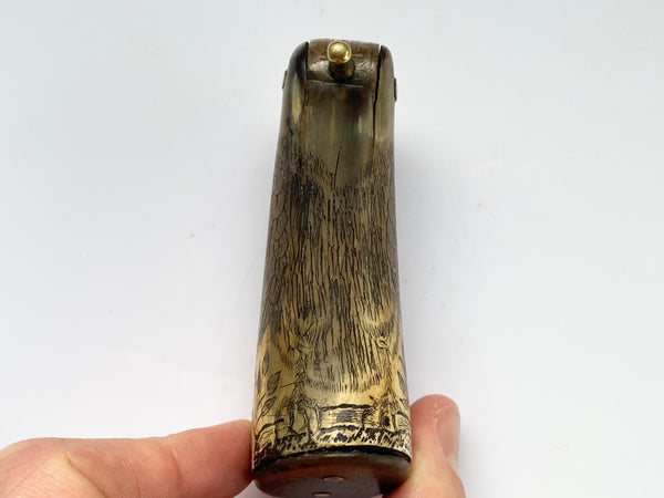 Antique 19th Century Carved Horn Game Keeper’s Snuff Mull With Swivel Dispenser Folk Art Bird Design - Source Vintage