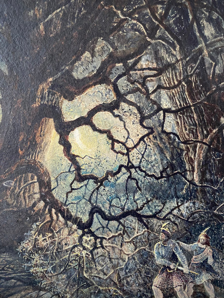 Mysterious Antique Watercolour Painting Depicting Witches In A Forest, Circa Late 19th To Early 20th Century