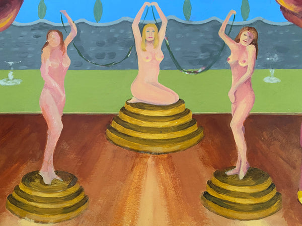 Vintage Folk Art Acrylic On Board Painting ‘Nudes Of 1949’ - Source Vintage