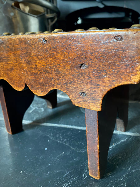 Unusual Antique 19th Century Solid Mahogany Stool With Brass Studs With Initials ‘R.V’ Possible Love Token - Source Vintage