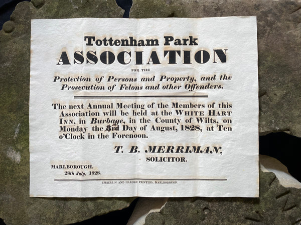 Antique 19th Century ‘Protection Associations’ Meeting Notice Poster 1828 - Source Vintage