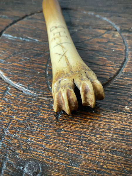 Antique 18th Century Initialled Folk Art Bone Apple Corer With Protective Markings - Source Vintage