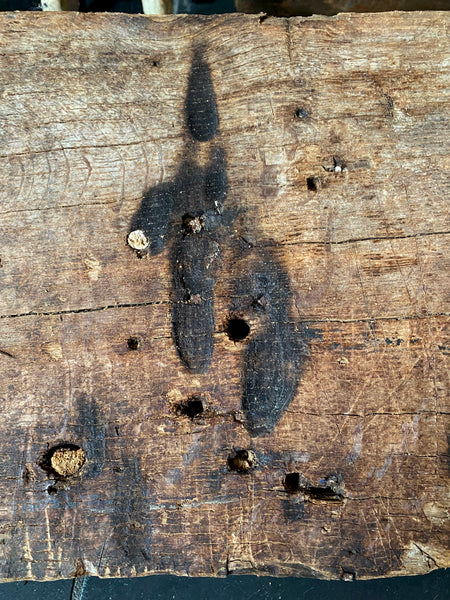 Rare Salvaged Antique 17th Century Solid Oak Inglenook Beam With Vast Collection Of Apotropaic Taper Burns