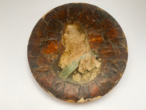 Unusual 19th Century Folk Art Queen Victoria Jubilee Souvenir Made From Papier Mache & Stamps - Source Vintage