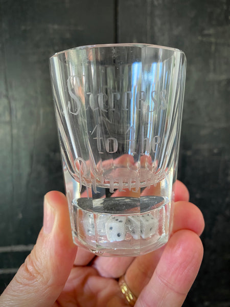 Antique 19th Century Gaming Gambling Glass Engraved With ‘Success To The Renown’ & An Image Of A Schooner Ship