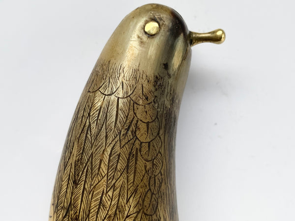 Antique 19th Century Carved Horn Game Keeper’s Snuff Mull With Swivel Dispenser Folk Art Bird Design - Source Vintage