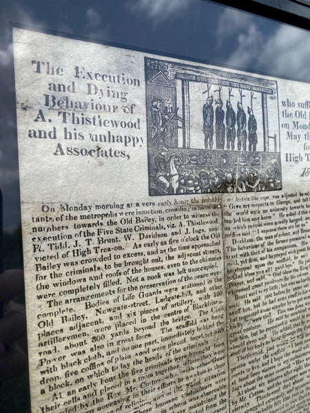 Rare Antique 19th Century Execution Broadside For The Execution Of Arthur Thistlewood and the Cato Street conspirators 1820