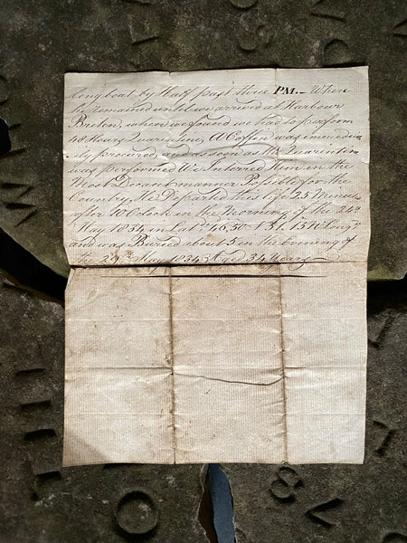 Rare Early 19th Century Naval Manuscript Describing The Unfortunate Death Of A Captain On Board A Ship, By Accidentally Shooting Himself In The Leg - Source Vintage
