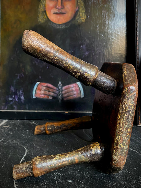 Antique Late 18th Century Candle Stool With Collection Of Strange Vernacular Markings