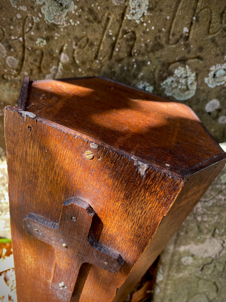 Early 20th Century Folk Art Coffin Shaped Collection Box Dated 1939