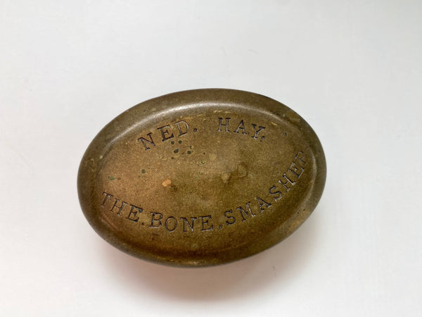 Antique 19th Century Brass Snuff Box Named ‘Ned Hay’ The Bone Smasher - Source Vintage