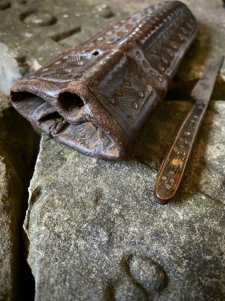 Rare 15th-16th Century Hand Tooled Leather Personal Utensil Scabbard & Accompanying Knife - Source Vintage