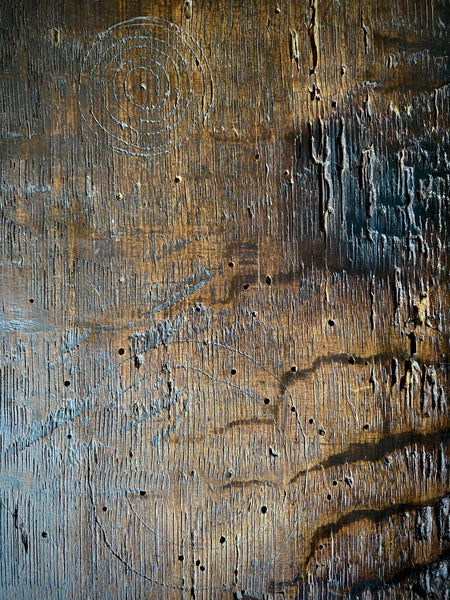 Extremely Rare Pair Of English 15th Century Oak Heraldic Panels With Rare Concentric Circle Apotropaic Witch Marks & Scorch Marks