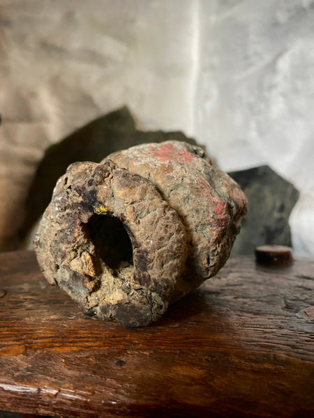 Disturbing Rare Antique 18th Century Early Composition Folk Art Witches Doll Head On Later Made Stand - Source Vintage