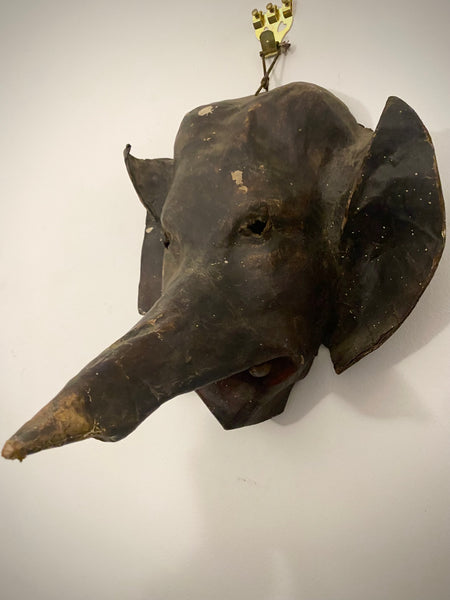 Disturbing Antique Early 20th Century Primitively Made Leather Elephant Mask - Source Vintage