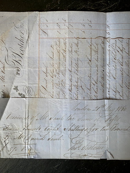 Antique 19th Century Undertaker & Coffin Makers Receipt Ephemera Dated 1860