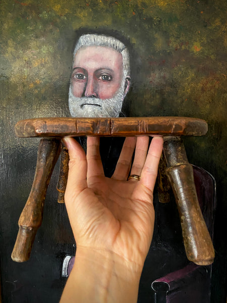 Antique Late 18th Century Candle Stool With Collection Of Strange Vernacular Markings