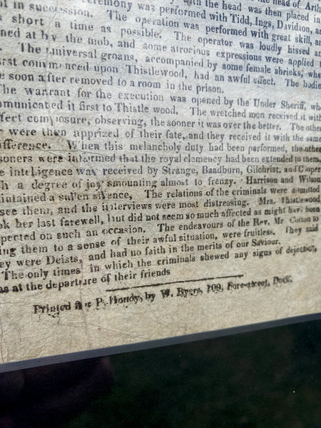 Rare Antique 19th Century Execution Broadside For The Execution Of Arthur Thistlewood and the Cato Street conspirators 1820