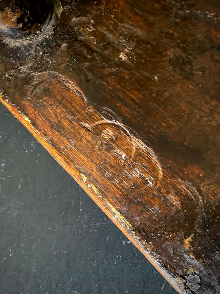 Antique Late 18th Century Candle Stool With Collection Of Strange Vernacular Markings
