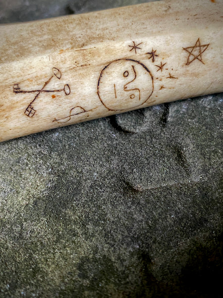 Antique 19th Century Carved Bone/Antler Sailor Folk Art Seam Rubber With An Array Of Symbolic Graffiti