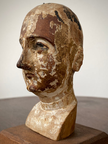 Antique 18th Century Santos Head On Later Stand