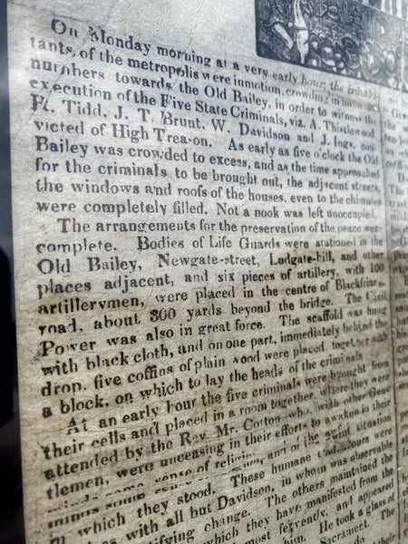 Rare Antique 19th Century Execution Broadside For The Execution Of Arthur Thistlewood and the Cato Street conspirators 1820