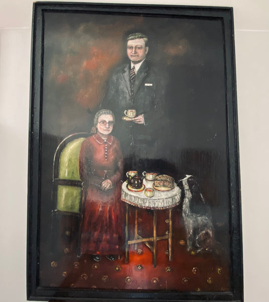 Vintage Naive Folk Art Portrait Painting Oil On Board By Ian. W. Edwards 1947-2024 - Source Vintage