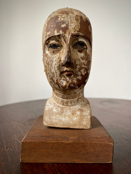 Antique 18th Century Santos Head On Later Stand