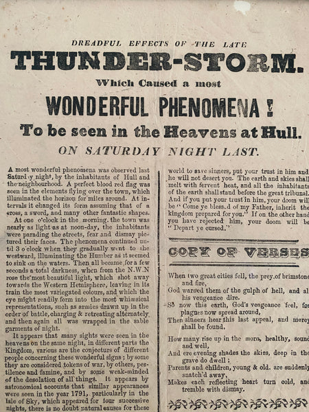 Rare Antique 19th Century Broadside Describing A Terrifying Event Over Hull