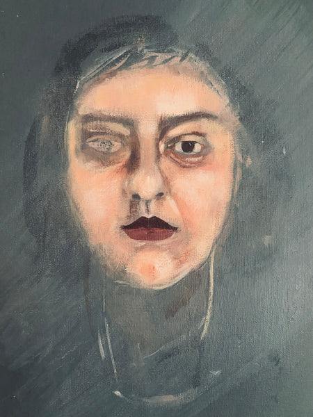 Creepy Framed Vintage Portrait Painting Of A Woman London Art School - Source Vintage