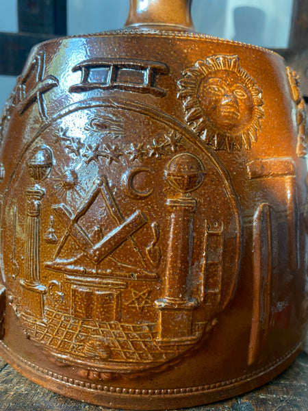 A Fine Example Of An Antique 19th Century Masonic Stoneware Whisky Jug - Source Vintage