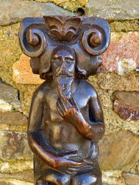 Antique 17th Century Carved Oak Caryatid With Beastie - Source Vintage