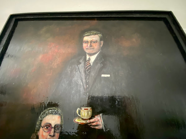 Vintage Naive Folk Art Portrait Painting Oil On Board By Ian. W. Edwards 1947-2024 - Source Vintage