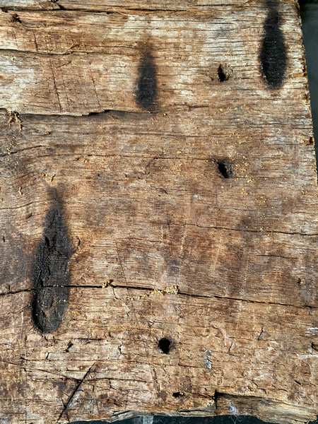 Rare Salvaged Antique 17th Century Solid Oak Inglenook Beam With Vast Collection Of Apotropaic Taper Burns
