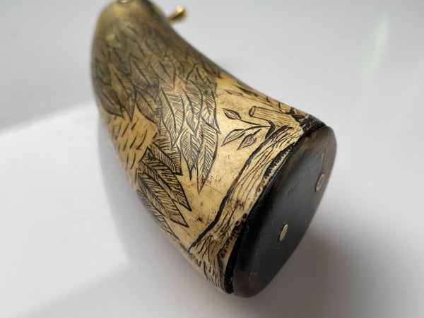 Antique 19th Century Carved Horn Game Keeper’s Snuff Mull With Swivel Dispenser Folk Art Bird Design - Source Vintage