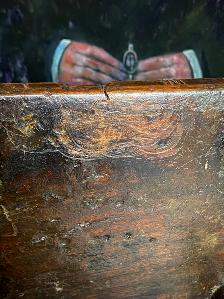 Antique Late 18th Century Candle Stool With Collection Of Strange Vernacular Markings