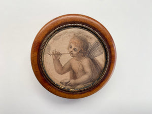 Rare Antique Georgian Treen Patch Or Snuff Box With Smoking Nymph c.1790-1800