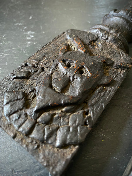 Rare Pair Antique 16th Century Carved Oak Pilasters With Skulls, Devils And Demons From A Bizarre Sideboard From The East Anglia Region - Source Vintage