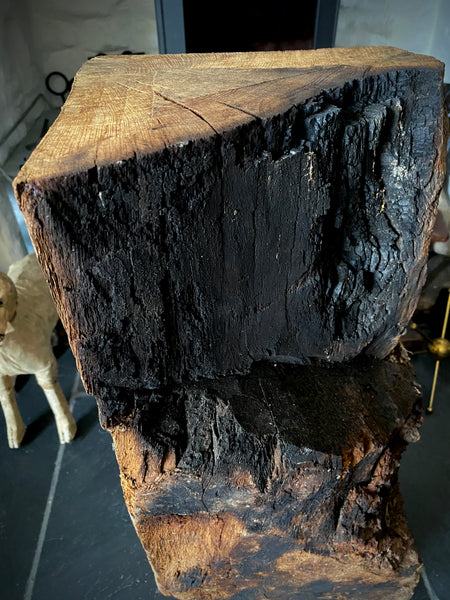 Rare Salvaged Antique 17th Century Solid Oak Inglenook Beam End With Apotropaic Taper Burn - Source Vintage