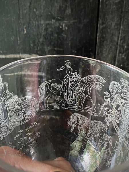 Antique 19th Century Glass Goblet Heavily Inscribed In Diamond Point With Various Imagery & Verse