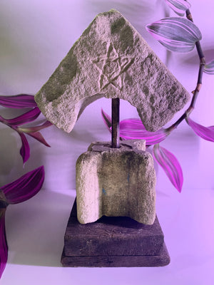 *RESERVED FOR CALLUM* Rare Antique Limestone Fragment From A Window Or Door Reveal With Pentagram Witches Mark Engraving