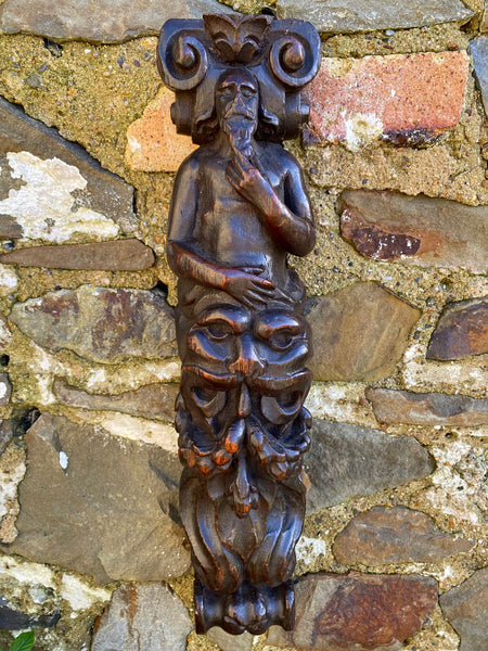 Antique 17th Century Carved Oak Caryatid With Beastie - Source Vintage